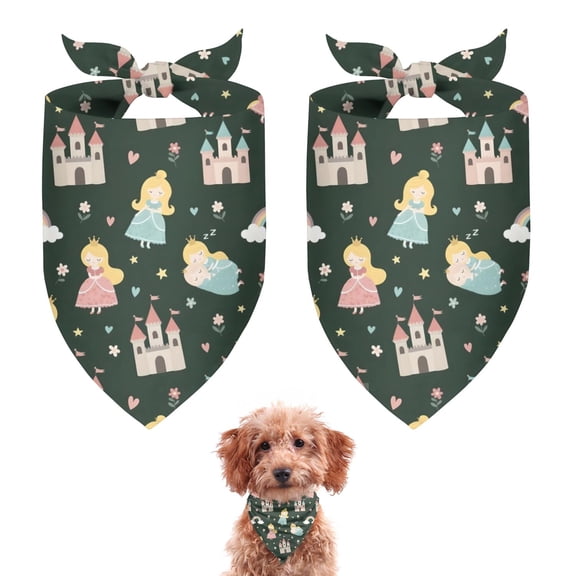Dog Bandana 2 Pack,Dark Green Princess Castle Rainbow Pattern Bandanas for Dogs,Cat Bandana,Small/ Large Dog Bandana 2 Size,Dog Bandanas