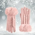 thumbnail image 7 of UTSJKR Faux Fur Full Finger Gloves Winter Knit Gloves Warm Fluffy Mittens Cable Knit Casual Solid Color Glove for Women Pink, 7 of 7