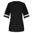 thumbnail image 4 of Bovemsi Ladies Loose Casual V Neck Short Sleeve Cuff Striped Patchwork Solid Color Womens T Shirt, Black Women's Summer Short Sleeve T-Shirts, M, 4 of 4