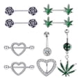 thumbnail image 1 of 9Pcs Belly Button Rings Stainless Steel Smoothing Safe Assorted Style Elegant Navel Rings for Women Girl Party Silver Set, 1 of 14