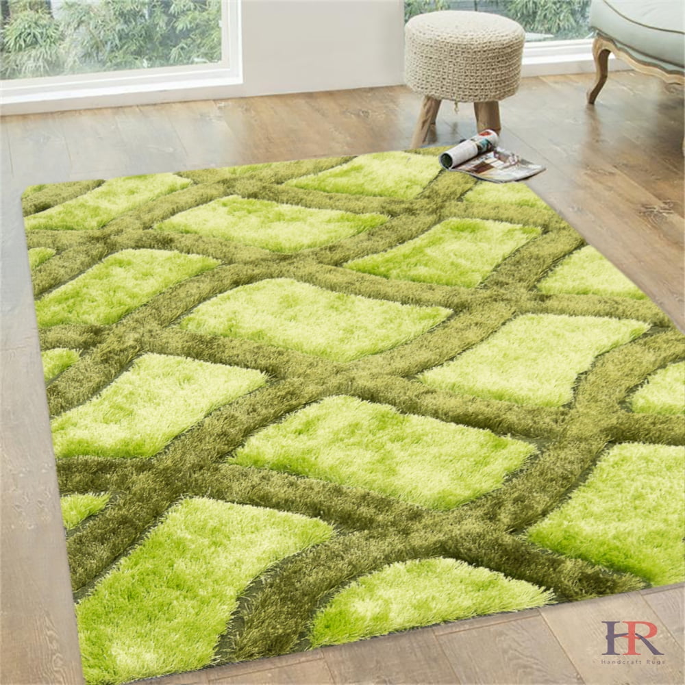 HR 5ft X 7ft HAND TUFTED SILK BRIGHT SHAGGY AREA RUG (4.92''X6.83