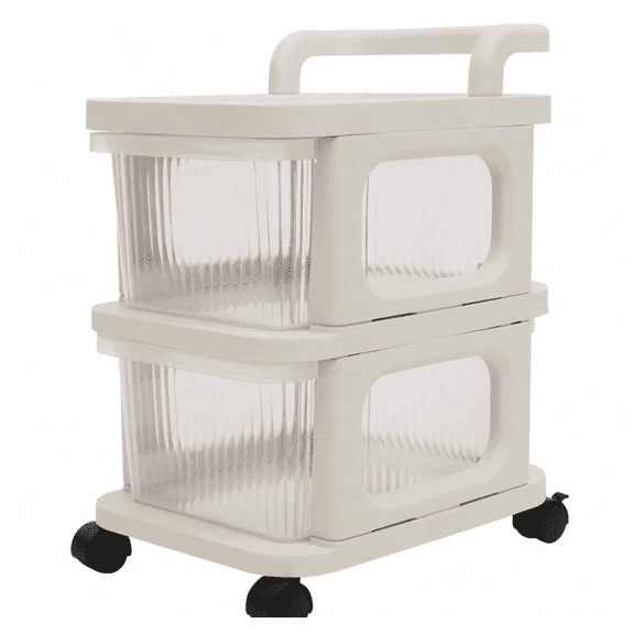 2 Drawer Plastic Rolling Storage Cart with Clear Drawers for Bedroom Closet