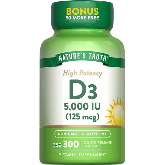 Vitamin D3 5000 IU | 300 Softgels | High Potency | Non-GMO, Gluten Free | by Nature's Truth