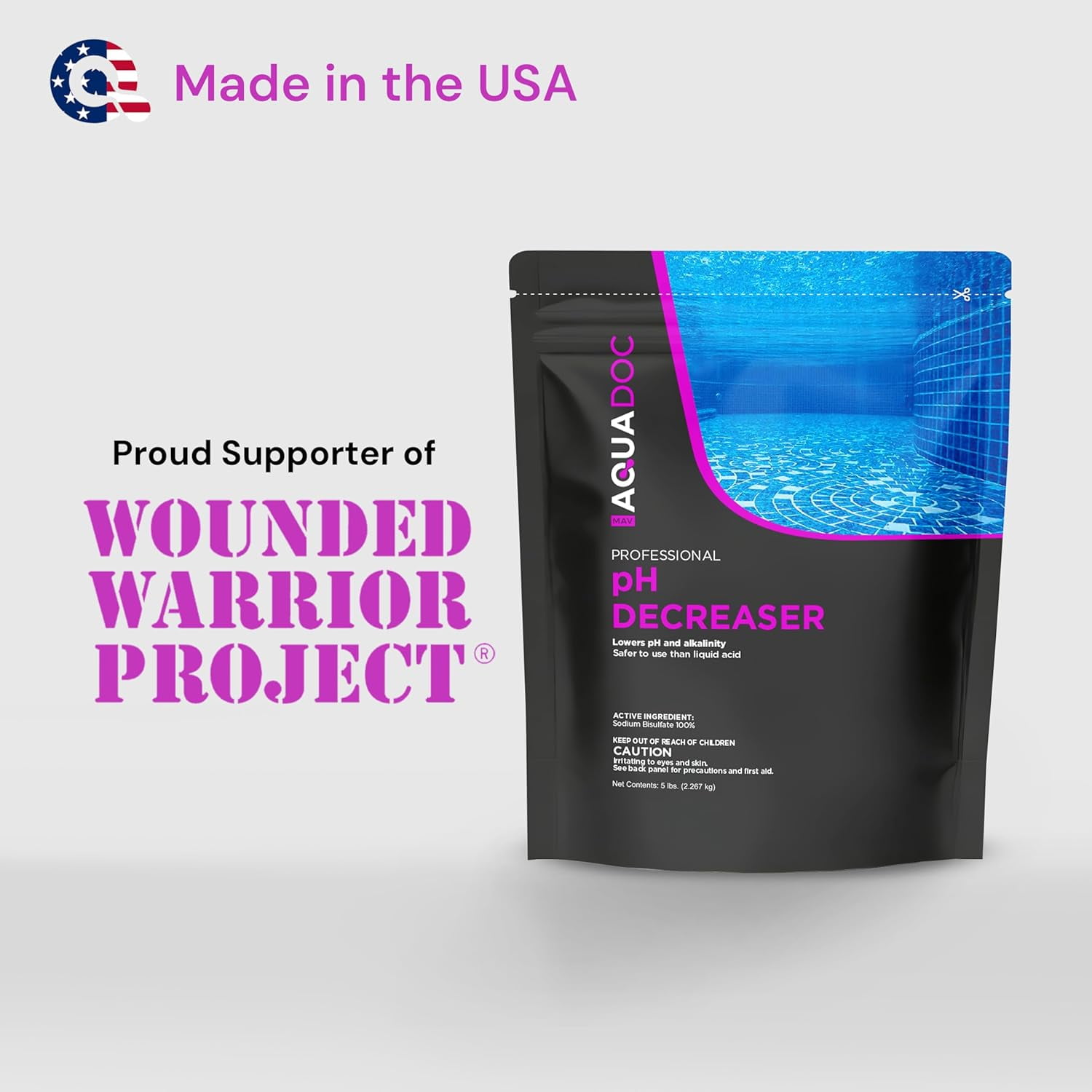 MAV AquaDoc pH Down for Pools - 5lb - Sodium Bisulfate pH Decreaser for Pool & Alkalinity Decreaser - Easy Dissolving Dry Acid Pool Chemicals Made in The USA