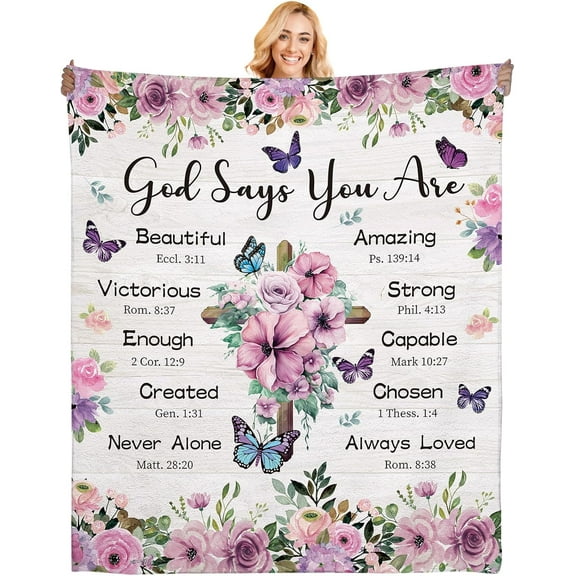 Christian Gifts for Women, Inspirational Religious Gifts for Women, God Prayer Quilt with Cross Inside, Spiritual Faith Throw Blanket Bible Birthday Gift Teacher Coworker, 50'' x 60''