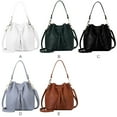 thumbnail image 4 of Bucket Bag Faux Leather Tassel Drawstring Crossbody Solid Color Handbag Pouch Women Solid Color Shoulder Bag Handbag, Gray, 4 of 9