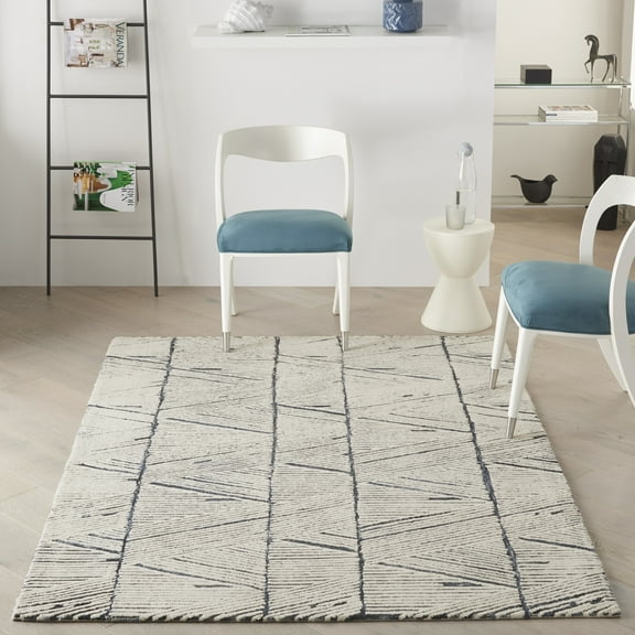 Nourison Vail Modern Eclectic White Blue 5'3" x 7'3" Area Rug, (5' x 7')