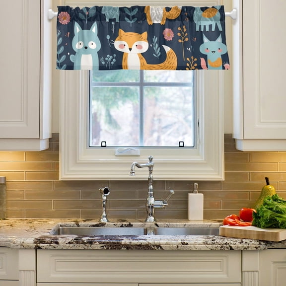 Animal Foxes Leaves Curtain Valances Farmhouse Design Window Treatment Decor Blackout Rod Pocket for Windows Living Room Kitchen 54" x 18"