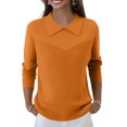 thumbnail image 5 of Women's Casual and Fashionable Lapel Long Sleeve Knitted Solid Color Top Sweater for Stylish and Versatile Outfits,Saffron,M, 5 of 6