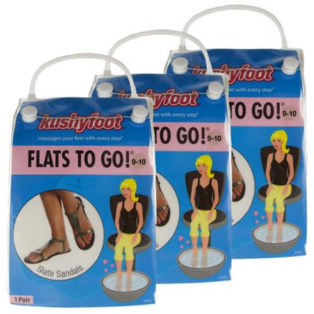 3 Pairs Womens Reusable Kushyfoot Flats To Go Slate Gray Sandals Pedicure