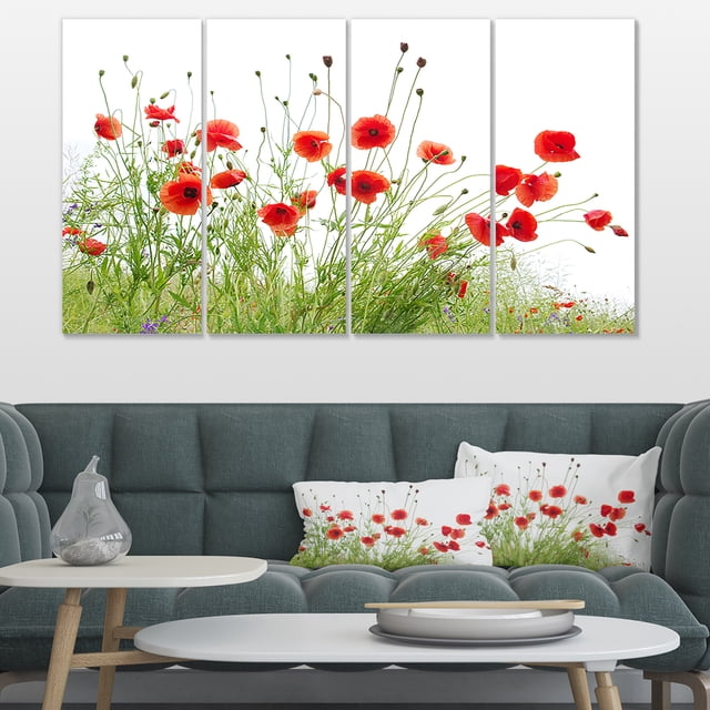 Coquelicots sur Fond Blanc - Impression sur Toile Florale