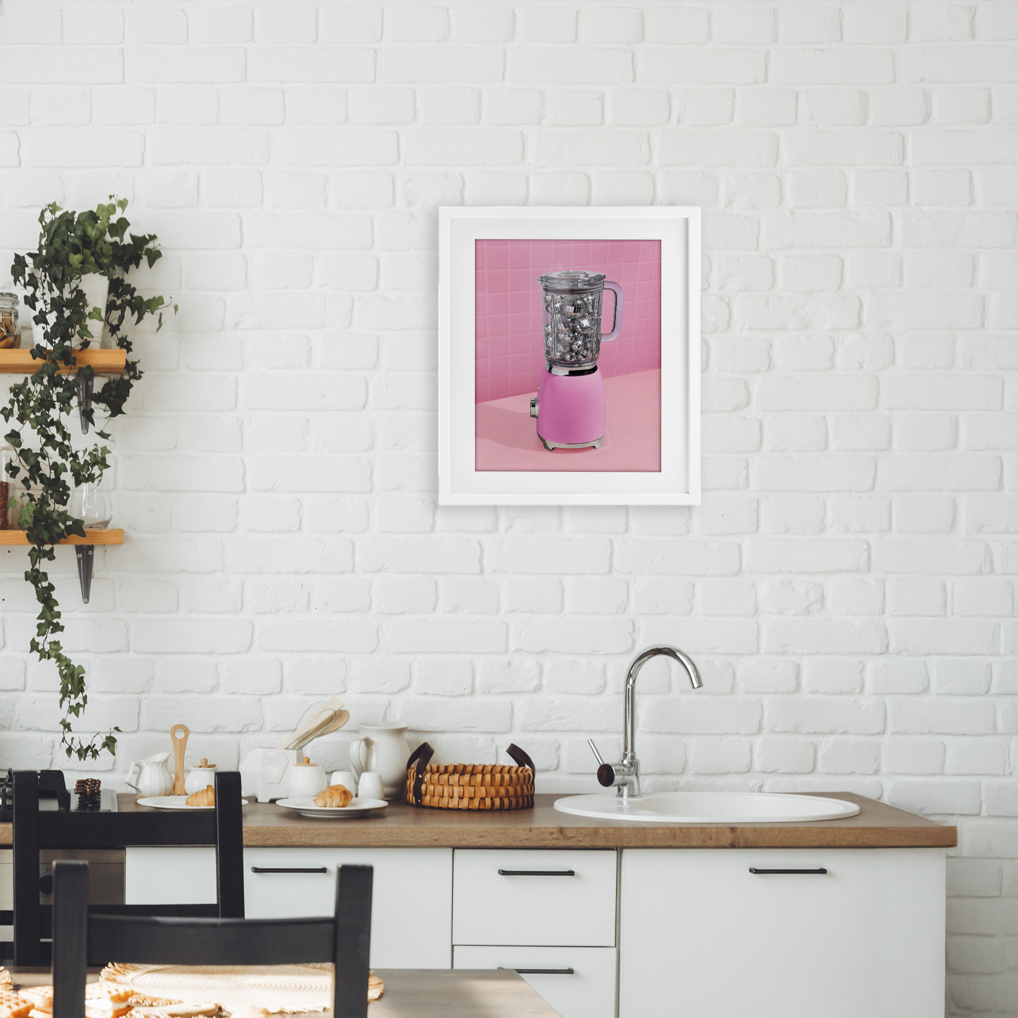 Stupell Industries Disco Drink Blender over Pink White Framed Print Under Glass, design by LISH Creative