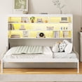 thumbnail image 2 of Euroco Queen Size Murphy Bed with Storage Shelves and LED Light, Heavy Duty Wall Bed with Folding Sofa, Beige, 2 of 16