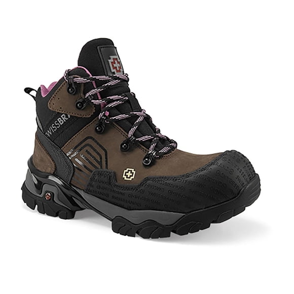 Botas Mujer Swissbrand Casual Piel Casco Acero Cordones Segura Comoda Resistente Durable café 22