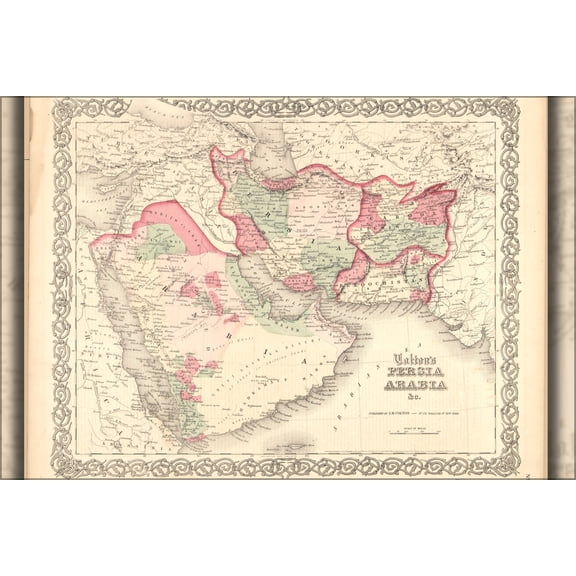 24"x36" Gallery Poster, map of Persia saudi Arabia iraq iran 1865