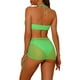 thumbnail image 3 of Bikinis de mujer con anillo, conjuntos de halter de 3 piezas con falda de malla con cordón, verde fluorescente grande, 3 of 5