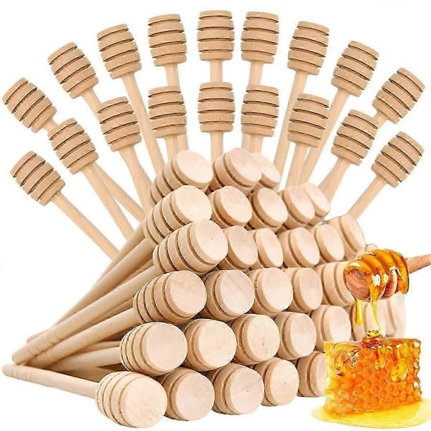 100 palitos para miel, mini cucharones de miel de madera de 15 cm, agitadores para miel, palitos de panal.
