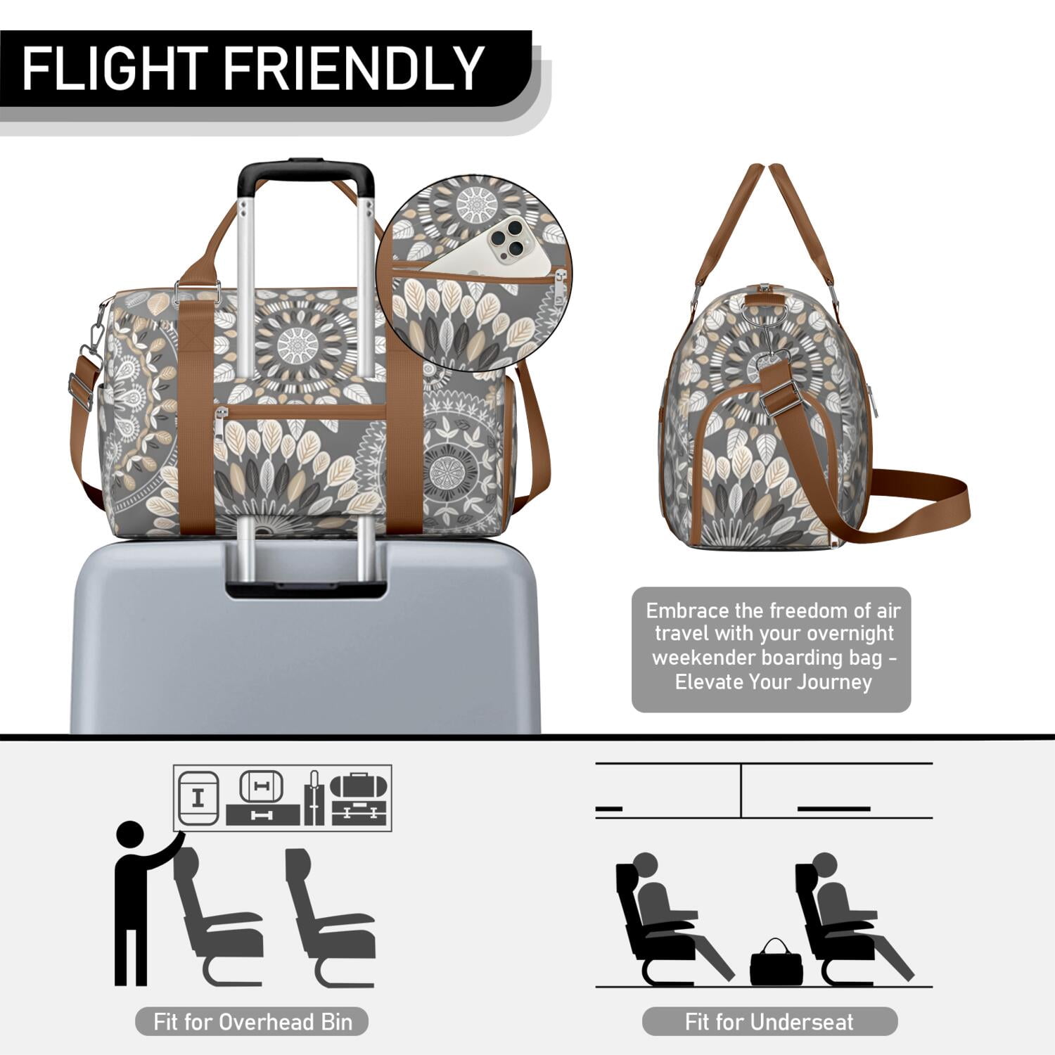 Boho Womens Gym Tote Duffle Bag with Wet Pocket & Shoe Compartment, Floral Checkered Travel Duffel Bag Overnight Weekender Hospital Tote Girls Workout Carry on Bag with Luggage Sleeve