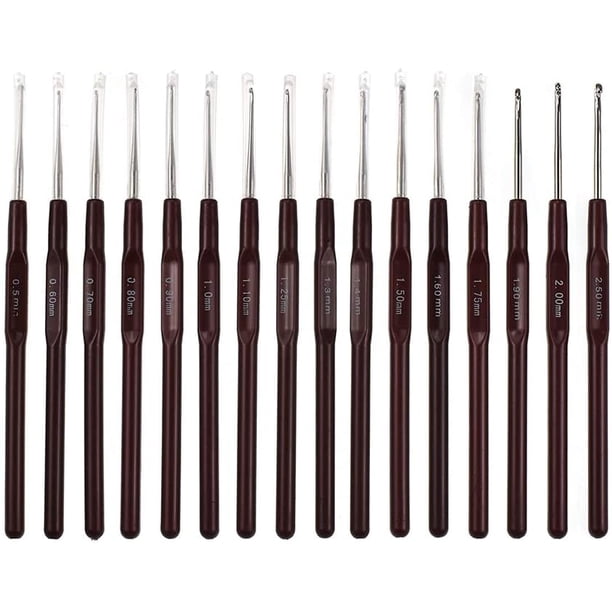 16 ganchos de ganchillo con mango, aguja de tejer para manualidades, agujas de aluminio para bricolaje, gancho de ganchillo de aluminio de 0,5 mm a 2,5 mm para coser a mano Sincero Hogar