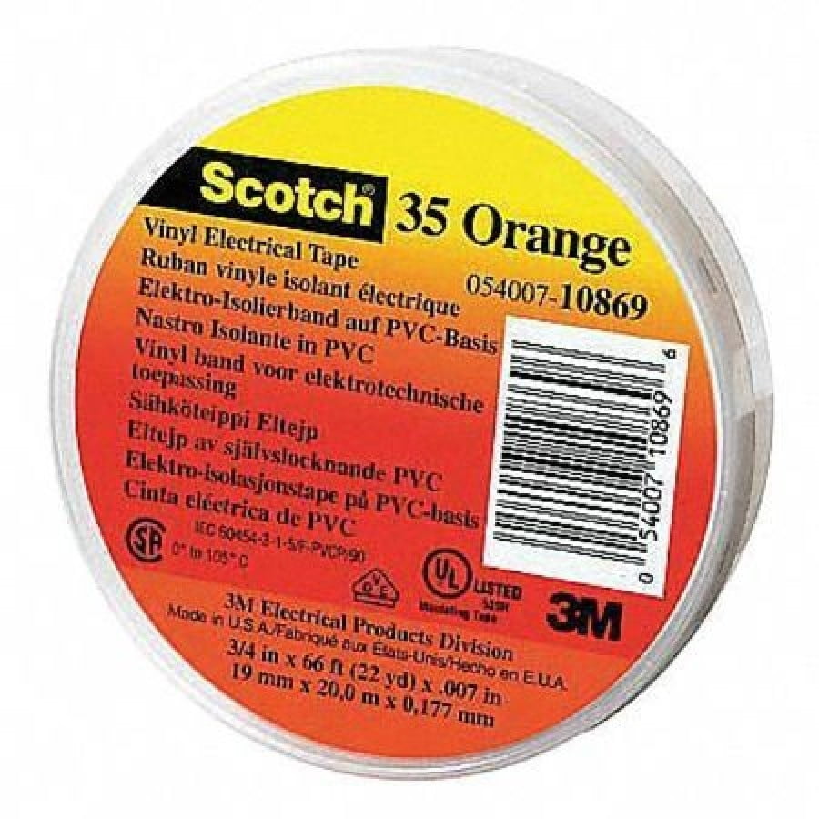 3M 35ORANGE1/2 Electrical Tape, 7 mil, 1/2"x20 ft, Orange, PK100