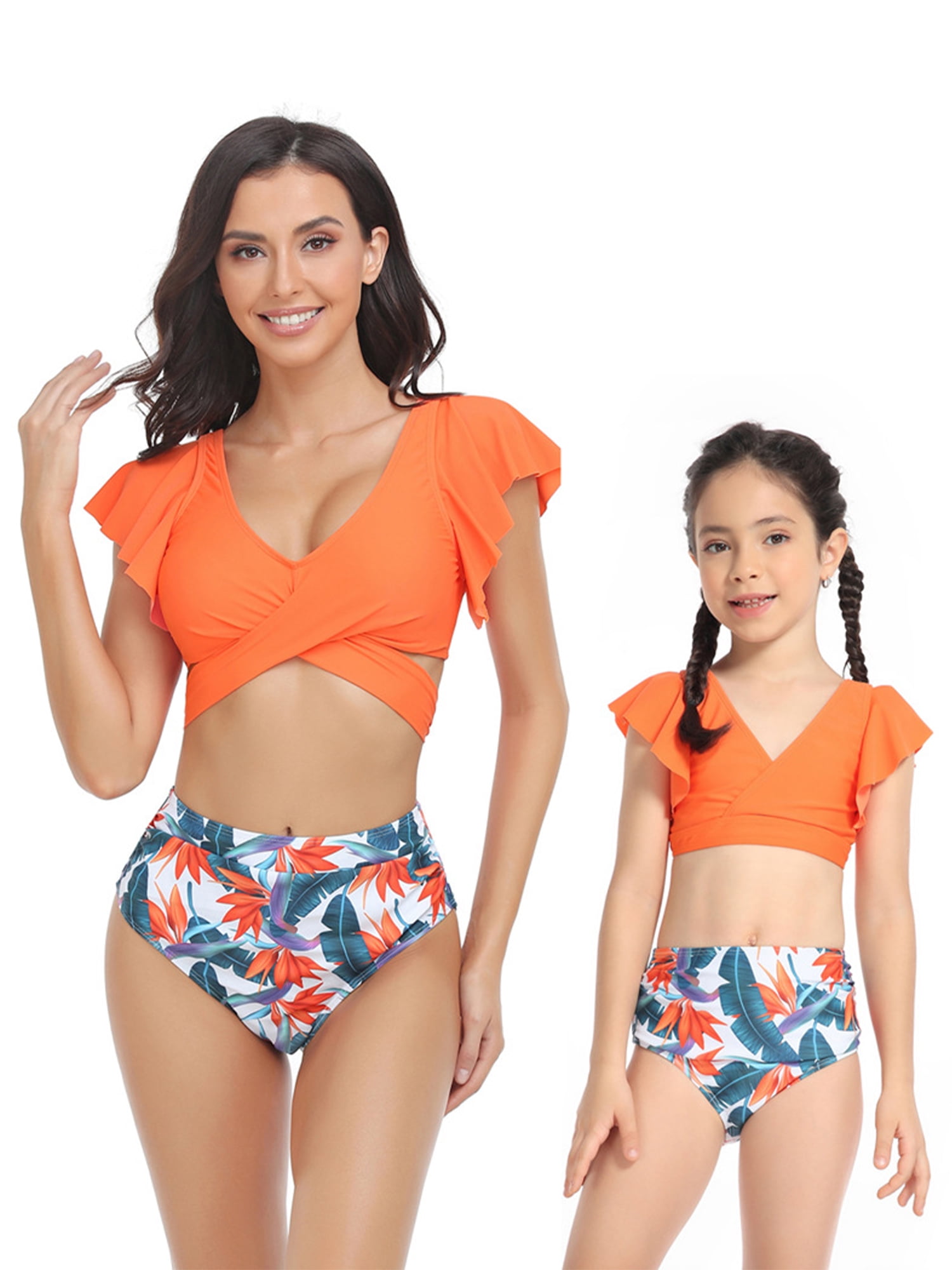 Glonme Mother And Daughter Swim Bikini Set Two Piece Family Matching  Swimwear Sleeveless Wire-free Parent-child Swimsuit Ruffled Mom Girls Lace  Up