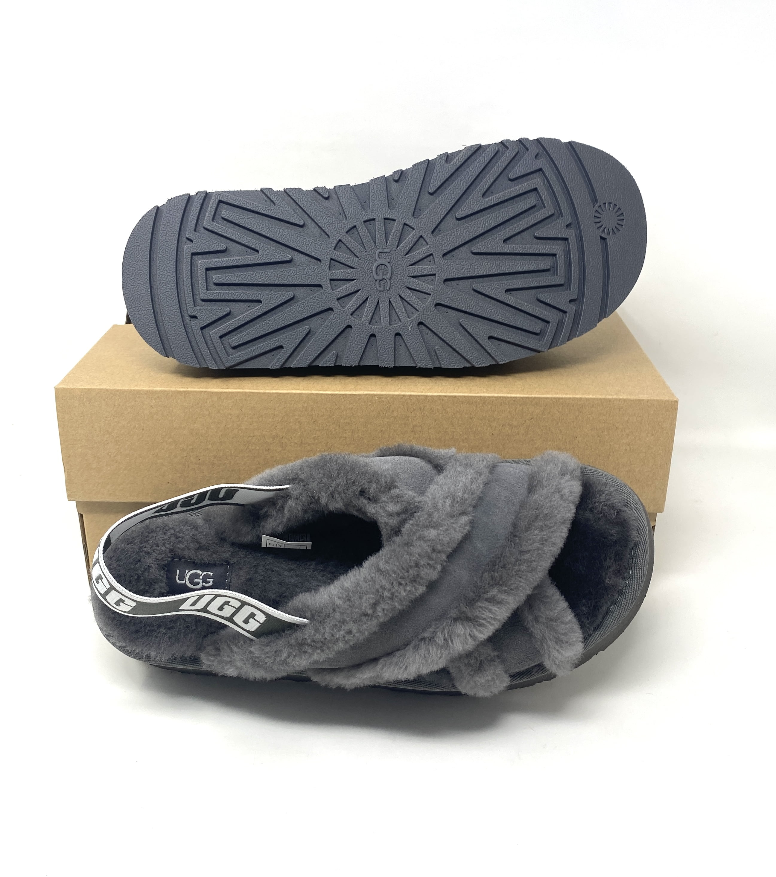 UGG Disco Cross Slide Gray Slippers Logo Platform Women's UGG Disco Cross Slide Gray Slippers Logo Platform Women's