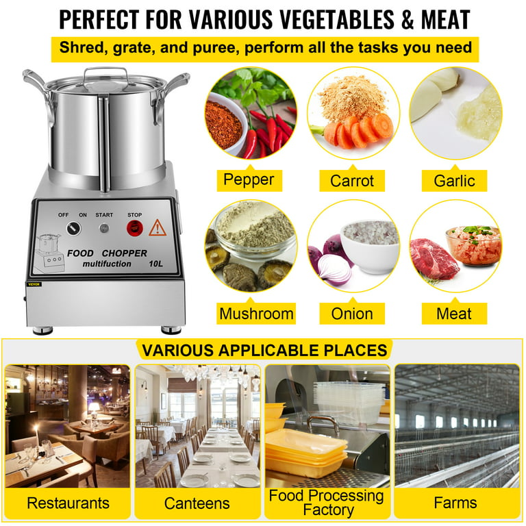 VBENLEM 110V Commercial Food Processor 2 Feeding Holes, 550W Electric Vegetable Slicer 1600 RPM, Stainless Steel Vegetable Processor Detachable 6