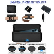 For OnePlus Nord N30 5G / OnePlus 11 / OnePlus 10T 5G Nylon Canvas Fabric Waist Belt Holster Horizontal Pouch Holds XL Phone Works with Thick Cases Universal Cover - Black