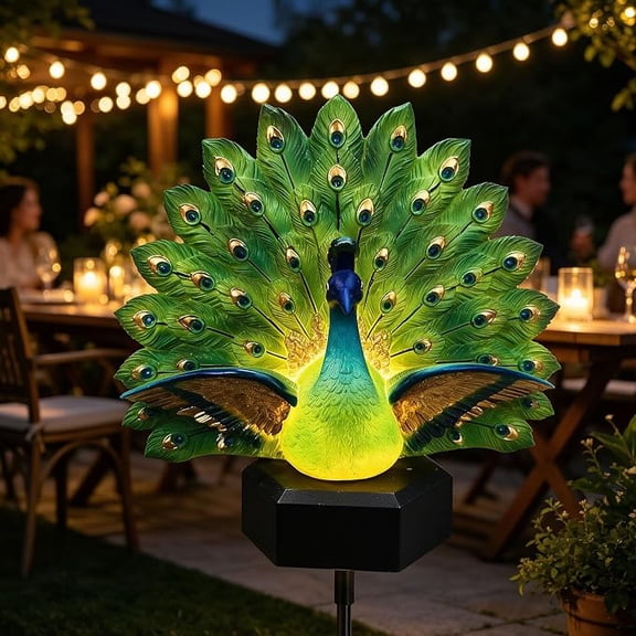 Dusk to Dawn Solar Peacock Outdoor Decor Light, Hand Painted Resin Peacock Sculpture Stake, Waterproof Landscape Yard Art for Garden Patio Walkway Backyard Gift