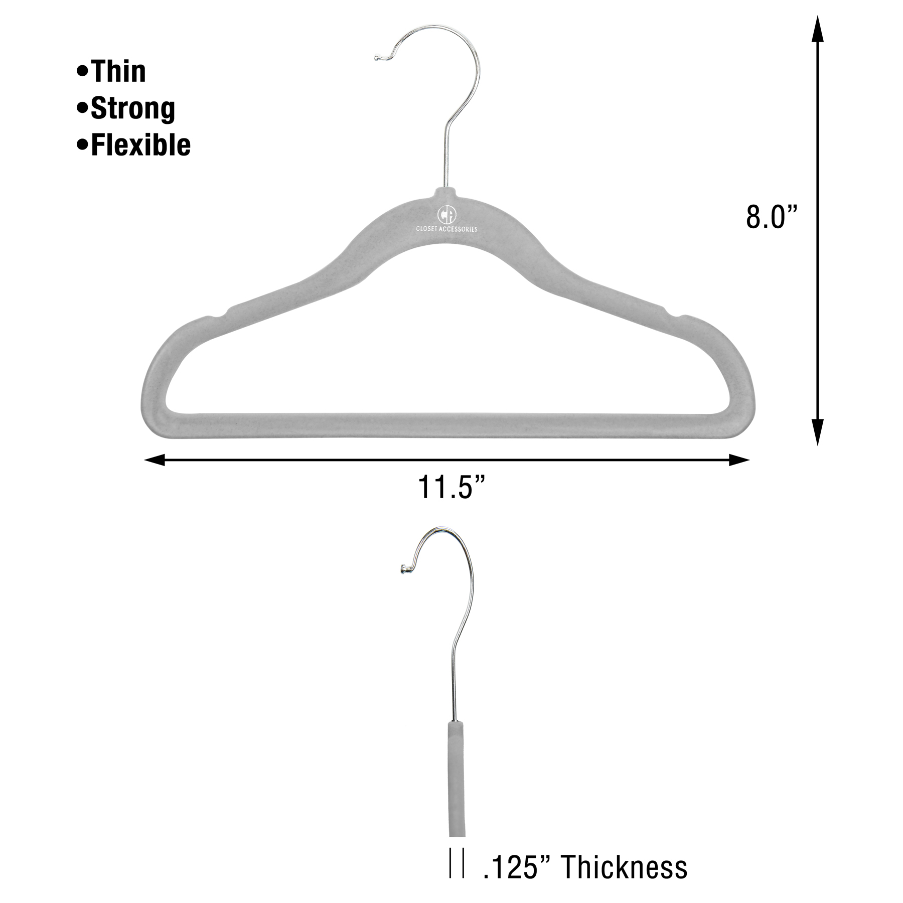 Kids Velvet Hangers, Sturdy and Space Saving Hangers.Grey (Charcoal). 50 Pack
