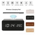 thumbnail image 3 of Reloj despertador de madera Cargador inalámbrico para teléfono LED Hora digital Recordatorio de fecha Escritorio de dormitorio Luz de noche, Madera negra Inevent EL001418-03, 3 of 7