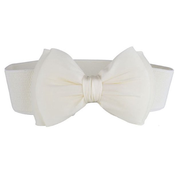 Minnieouse Cinturón de pajarita portátil para mujer, cinturón elástico a la moda para fiestas y banquetes, banda de cintura ajustable de cuero PU de Cinturones Blanco Minnieouse PS9259-04