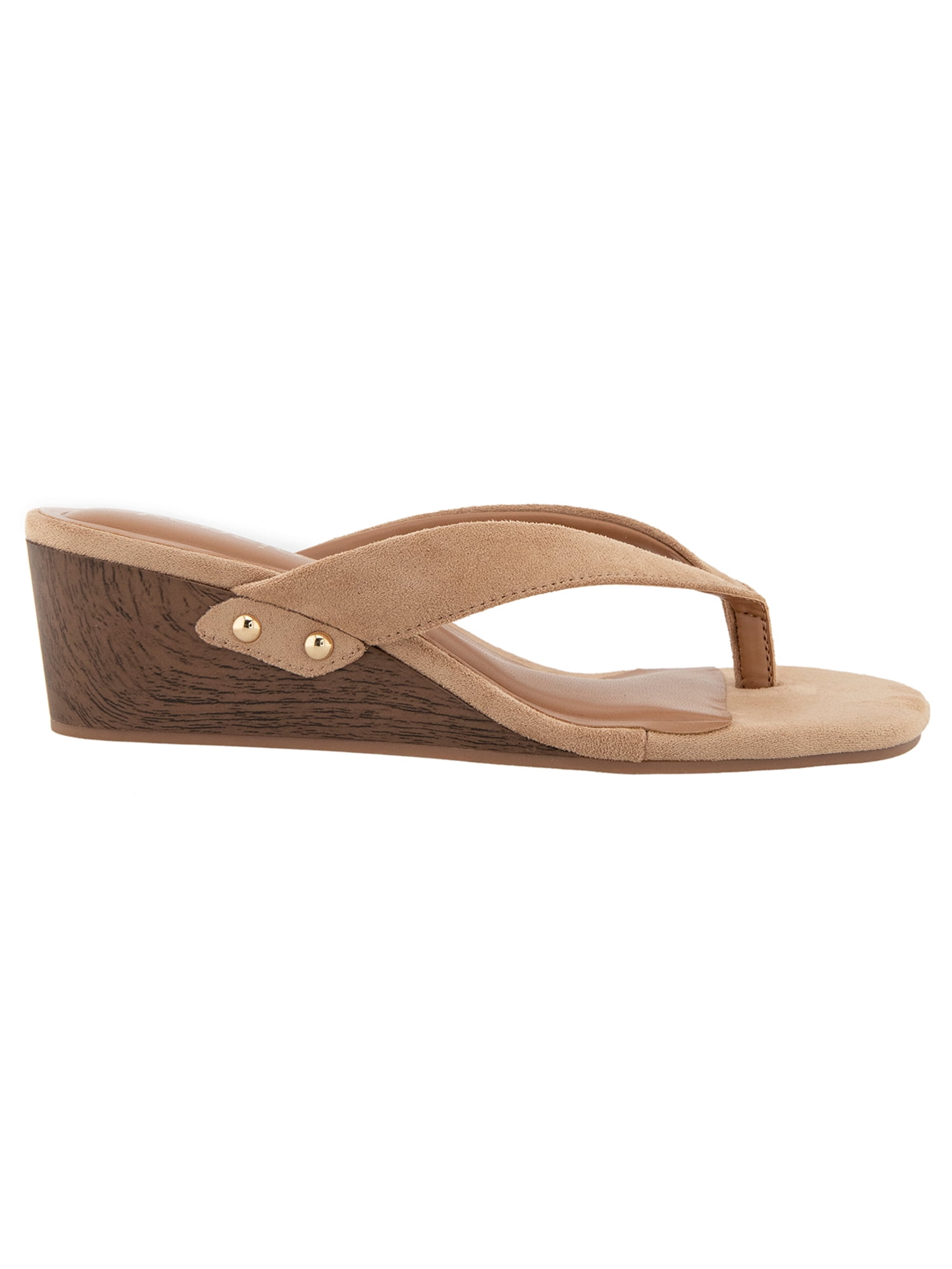 Kensie Women's Nolita Thong Faux Wood Wedge