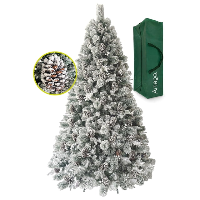 Árbol de Navidad Nevado Artego 2.20m Premium Pino Artificial Frondoso incluye maleta