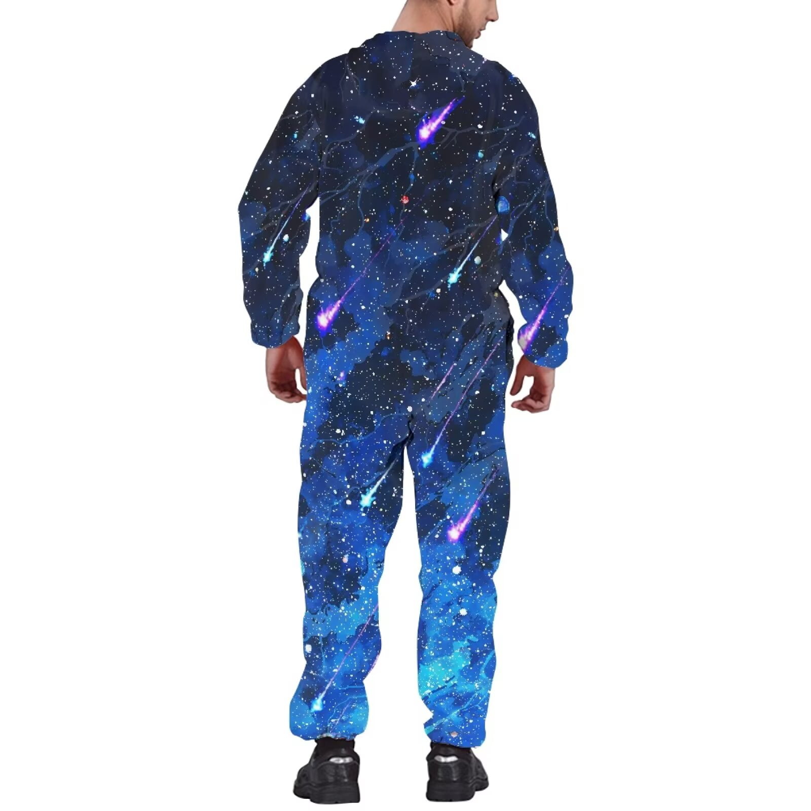 POLERO Mens Jumpsuit Halloween Face Print Pajama Unisex One Piece Playsuit Adult Onesie With Hood, Size S