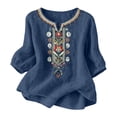 thumbnail image 4 of Kelon Short Sleeve Blouses for Women V Neck Ethnic Embroidered Blouse Workout Tops Basic Going Out Clothes 2026, L, 4 of 9