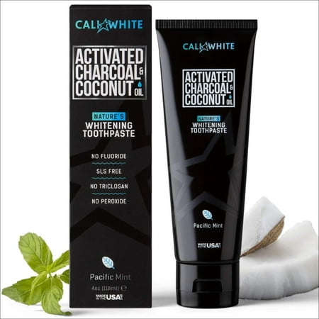 Cali White ACTIVATED CHARCOAL & ORGANIC COCONUT OIL TEETH WHITENING TOOTHPASTE, MADE IN USA, Best Natural Whitener, Vegan, Fluoride Free, Sulfate Free, Organic, Black Tooth Paste,