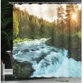 thumbnail image 4 of Ambesonne River Shower Curtain, Sunrise Springtime Pines, 69"Wx84"L, Apple Green Pale Blue, 4 of 5