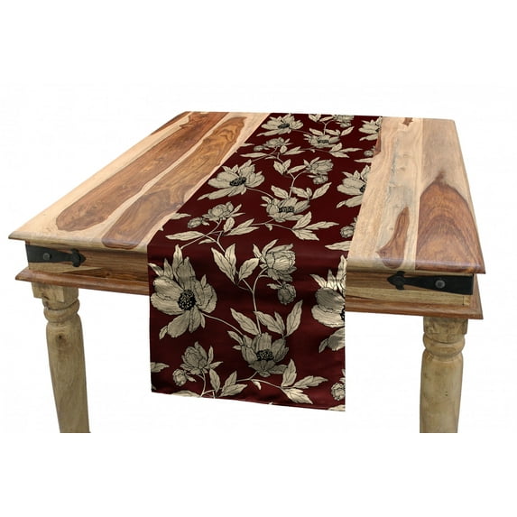 Floral Table Runner, Vintage Poppy Blooms and Peony Bouquets Classic Pattern Beauty Romantic, Dining Room Kitchen Rectangular Runner, 3 Sizes, by Ambesonne