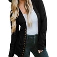 thumbnail image 5 of Women Snap Button Blouse Front 2 3 Open V-neck Cardigan Casual Solid Color Clothes Tops, Black, L, 5 of 5