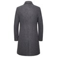 thumbnail image 5 of IROINNID Men's Long Sleeve V-Neck Trench coat Notch Lapel Thigh-Length Coat Solid Color Comfy Medium Long Woolen Coat Stand Collar Single Breasted Pocket Brushed Trench Coat, 5 of 7