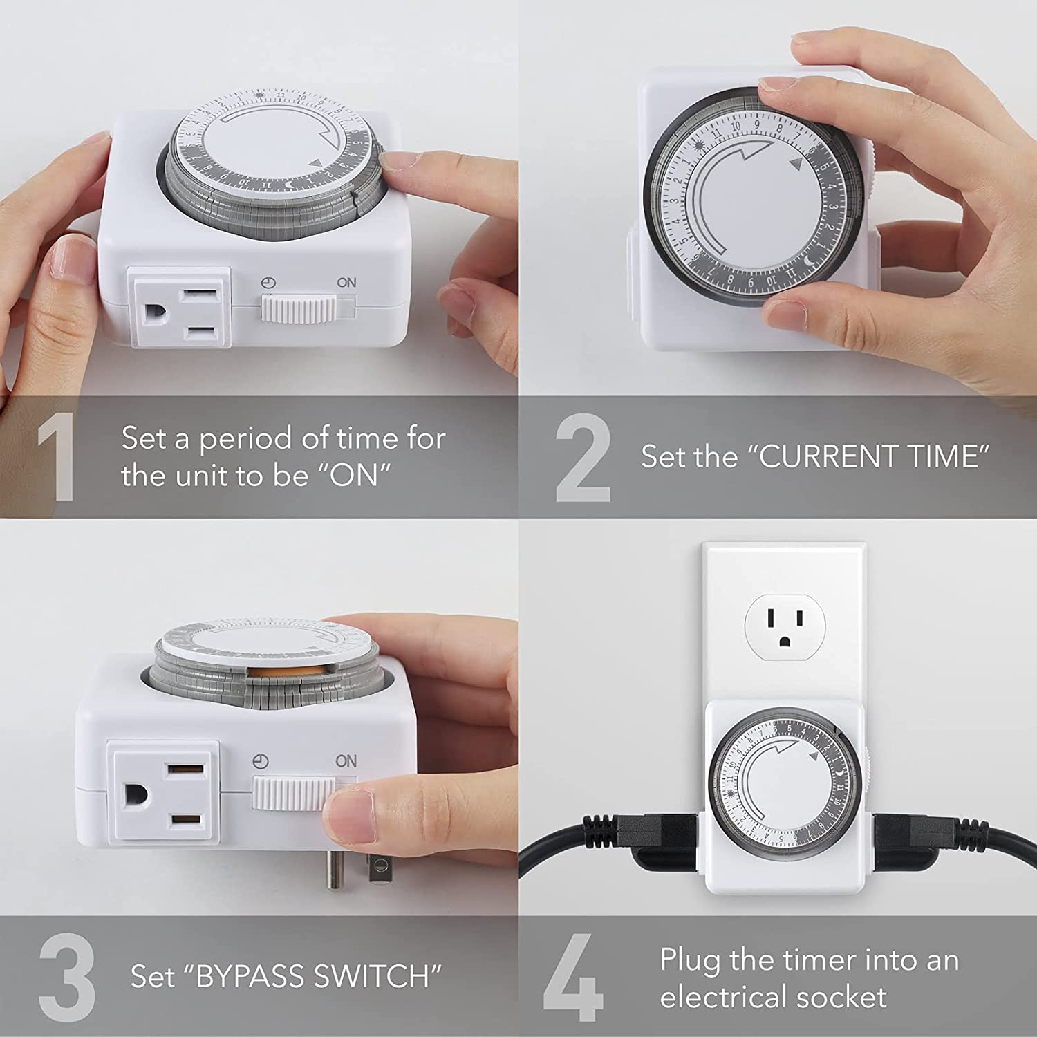 HBN 24-Hour Plug-in Mechanical Timer with Dual Outlets, 2-Pack photo 4