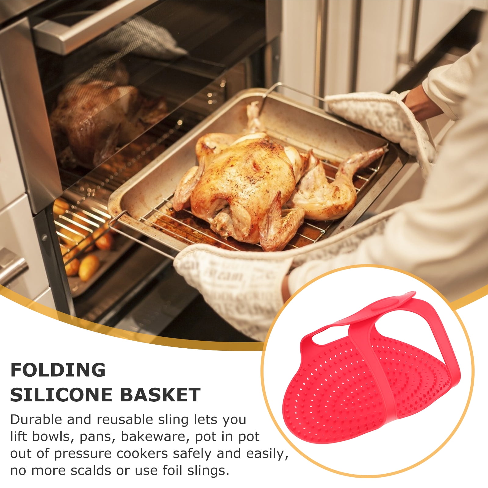 WORGEOUS 2pcs Non-Stick Silicone Sling Turkey Lifter Turkey Holder Basket Meat Baking Mat