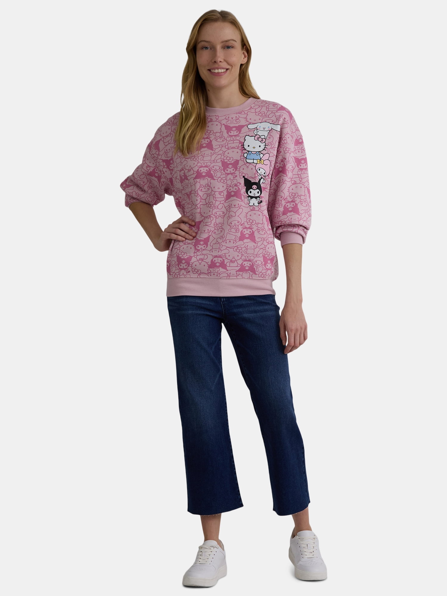 Hello Kitty & Friends Women's Graphic Fleece Pullover Sweatshirt with Long Sleeves, Sizes XXS-XXL
