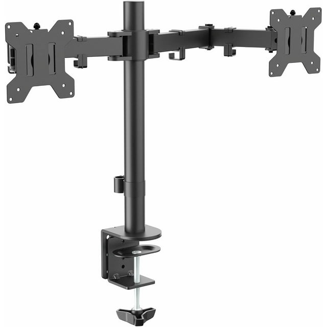 Support de Bureau à Double Moniteur pour Écrans d'Ordinateur jusqu'à es et Lb Chacun, Robuste, Entièrement Ajustable, Support en Acier avec Pince C et Passe-Fil
