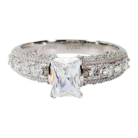 Blue Topaz Milgrain Ring - Camilla 1CT Emerald Cut Petite Pav and Milgrain IOBI Cultured Diamond Ring 5.5