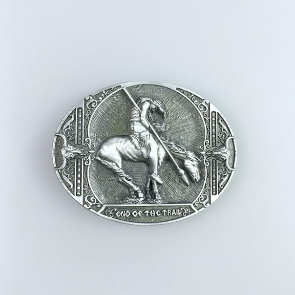 Antique Silver Rodeo Cowboy Western Oval Belt Buckle