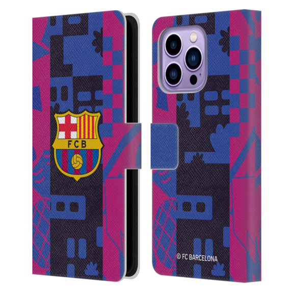 Head Case Designs Officially Licensed FC Barcelona 2021/22 CREST KIT Third Leather Book Wallet Case Cover Compatible with Apple iPhone 14 Pro Max