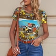 thumbnail image 6 of KLL Women 's Crew Neck Bodysuit Jumpsuits Different Construction Site Vehicles Print Short onesies Stretch T Shirts, 6 of 7