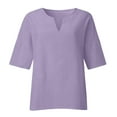 thumbnail image 4 of Ecqkame Womens Plus Size Tops V Neck 3/4 Sleeve Tshirt Solid Color Loose Casual Blouse Purple L, 4 of 5